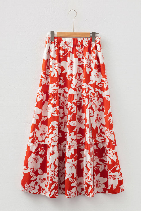 Floral Western Cowgirl High Split Maxi Skirt