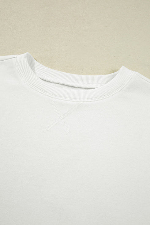 Floral Woven Balloon Sleeve Mixed Media Knit Pullover