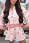 Floral Zip Long Sleeve Hoodie Skort Dress Set