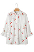 Flounce Sleeve Collared Fruit Print Babydoll Blouse
