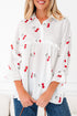 Flounce Sleeve Collared Fruit Print Babydoll Blouse