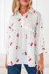 Flounce Sleeve Collared Fruit Print Babydoll Blouse