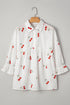 Flounce Sleeve Collared Fruit Print Babydoll Blouse