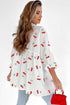 Flounce Sleeve Collared Fruit Print Babydoll Blouse