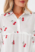 Flounce Sleeve Collared Fruit Print Babydoll Blouse
