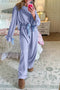 Flounce Sleeve Ribbed Knit Velvet Bow Lounge Set