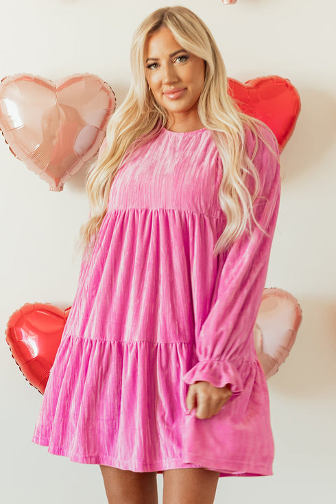 Flounce Sleeve Tie Ruffled Velvet Mini Dress