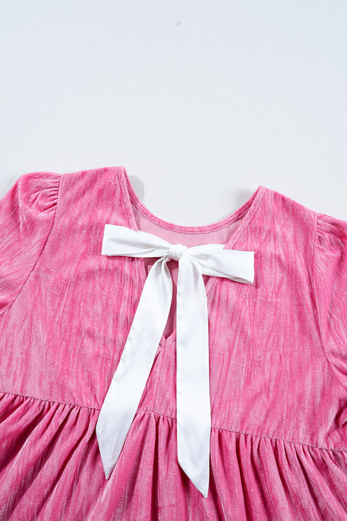 Flounce Sleeve Tie Ruffled Velvet Mini Dress