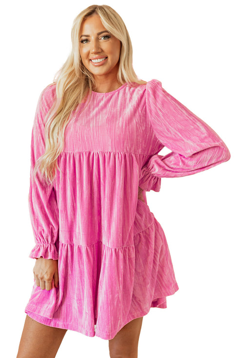Flounce Sleeve Tie Ruffled Velvet Mini Dress