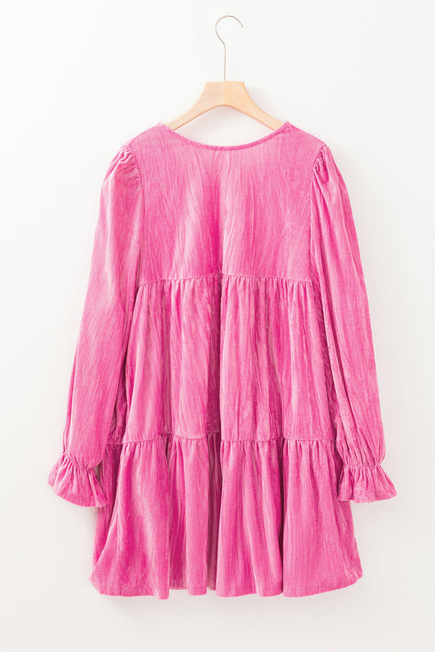 Flounce Sleeve Tie Ruffled Velvet Mini Dress
