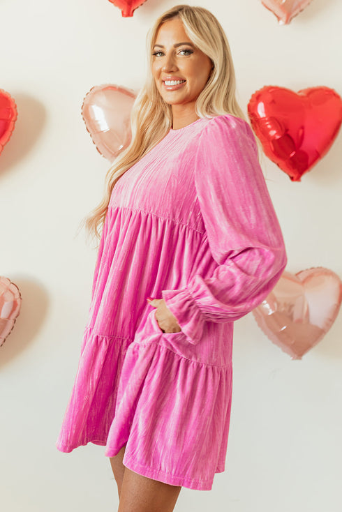 Flounce Sleeve Tie Ruffled Velvet Mini Dress