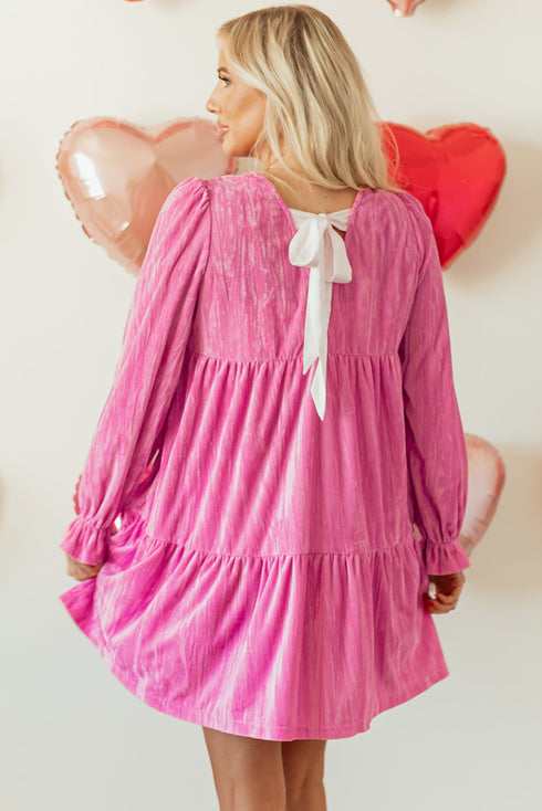 Flounce Sleeve Tie Ruffled Velvet Mini Dress