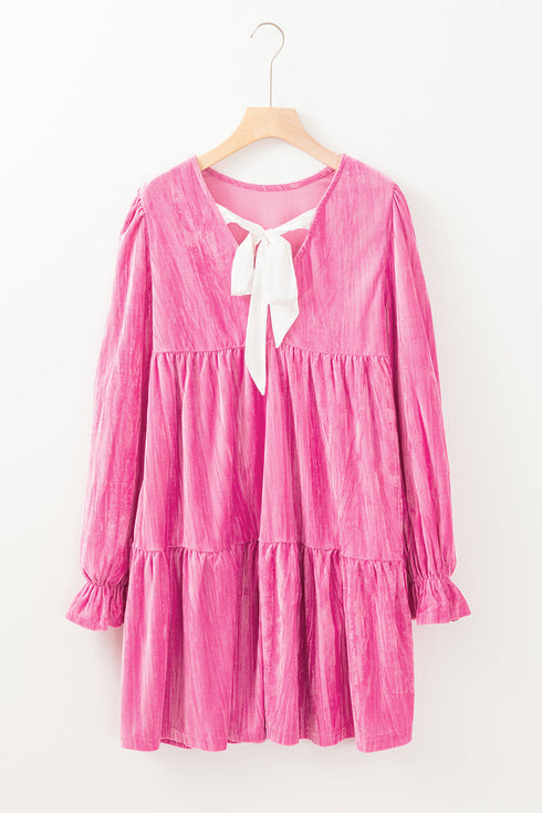 Flounce Sleeve Tie Ruffled Velvet Mini Dress