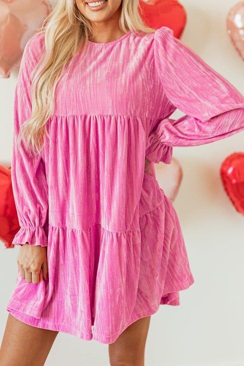 Flounce Sleeve Tie Ruffled Velvet Mini Dress
