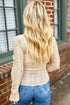 Flounced Mock Neck Sheer Lace Long Sleeve Top