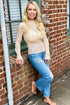 Flounced Mock Neck Sheer Lace Long Sleeve Top