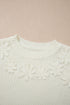 Flower Applique Contrast Textured Puff Sleeve Round Neck Sweater