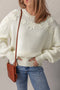 Flower Applique Contrast Textured Puff Sleeve Round Neck Sweater