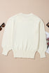 Flower Applique Contrast Textured Puff Sleeve Round Neck Sweater