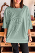Flower Appliqué Raw Edge Half Sleeve Oversized Tunic Sweatshirt