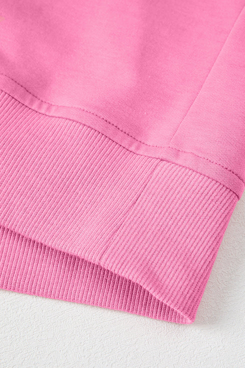 Flower Appliqué Raw Edge Half Sleeve Oversized Tunic Sweatshirt