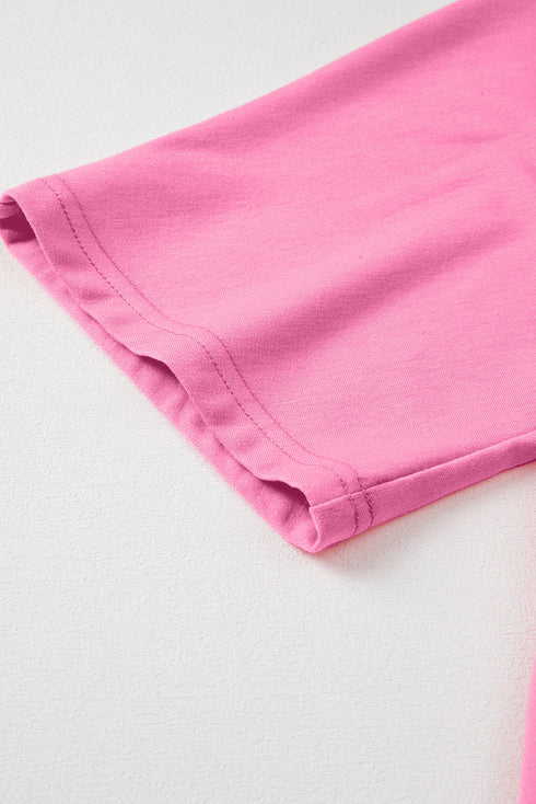 Flower Appliqué Raw Edge Half Sleeve Oversized Tunic Sweatshirt