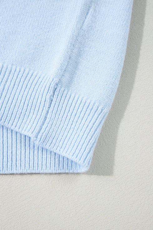 Flower Detail Knitted Notched Neck Sweater