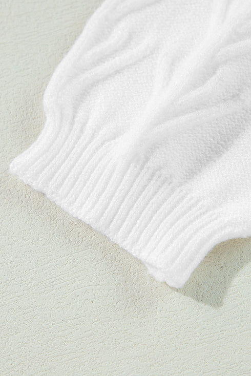 Flower Detail Knitted Notched Neck Sweater