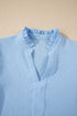 Flower Embroidered Puff Sleeve Split Neck Textured Blouse