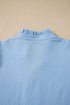 Flower Embroidered Puff Sleeve Split Neck Textured Blouse
