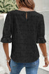 Flower Eyelet Jacquard Keyhole Flounce Sleeve Top
