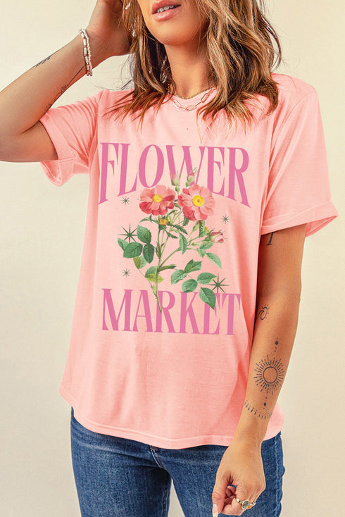 Flower Market Graphic Print Short Sleeve Crewneck Tee