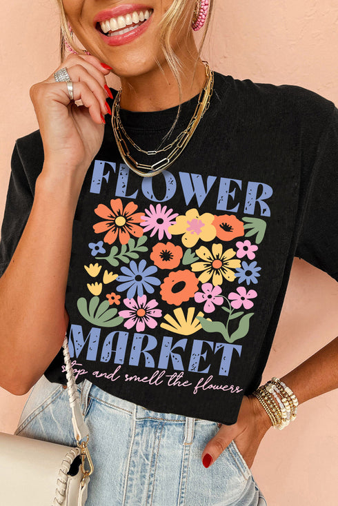 Flower Market Letter Print Cotton Blend Graphic Tee