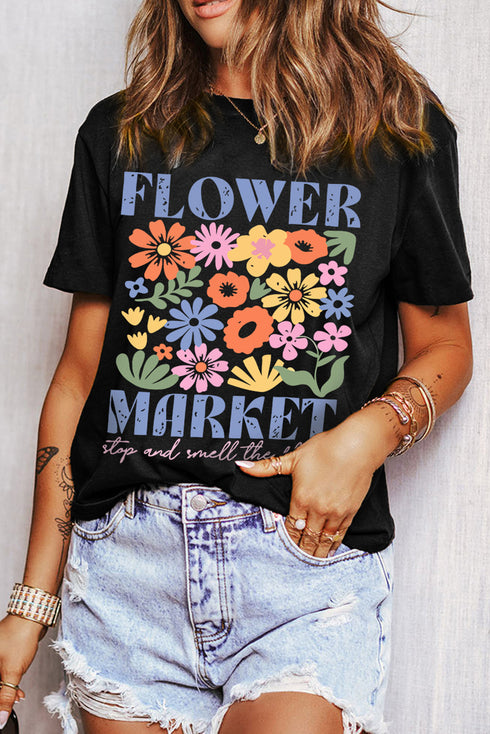 Flower Market Letter Print Cotton Blend Graphic Tee