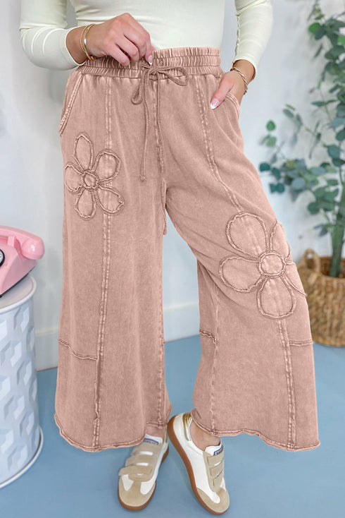 Flower Patch Washed Terry Cropped Wide Leg Pants