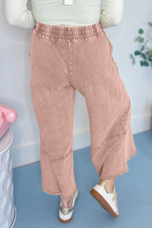 Flower Patch Washed Terry Cropped Wide Leg Pants
