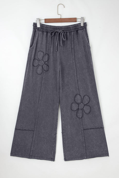 Flower Patch Washed Terry Cropped Wide Leg Pants