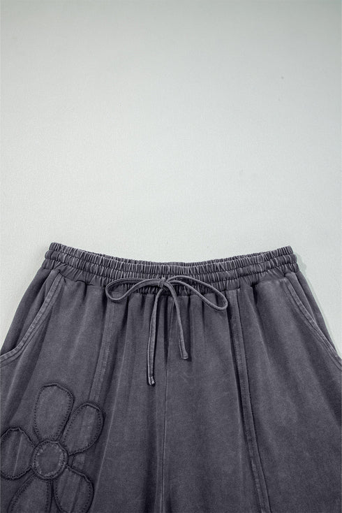 Flower Patch Washed Terry Cropped Wide Leg Pants