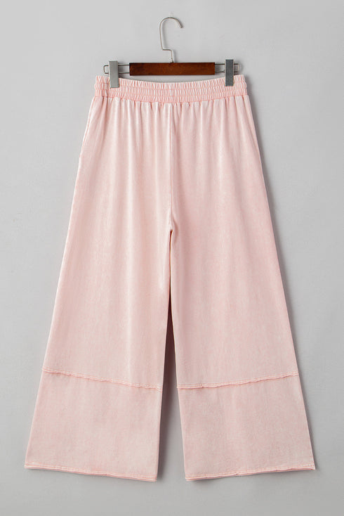 Flower Patch Washed Terry Cropped Wide Leg Pants