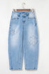 Flower Patched Cropped High Waist Denim Jeans