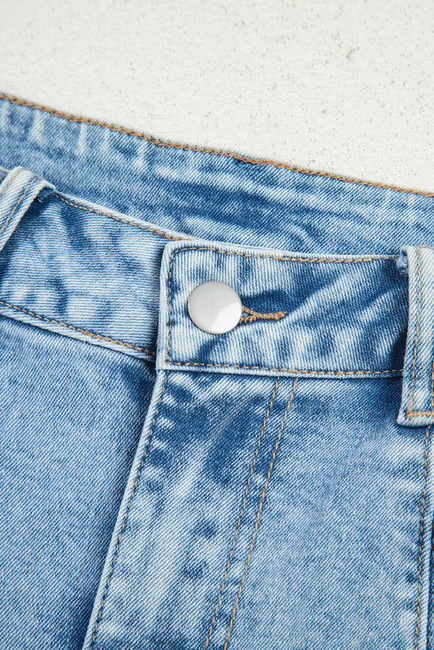 Flower Patched Cropped High Waist Denim Jeans