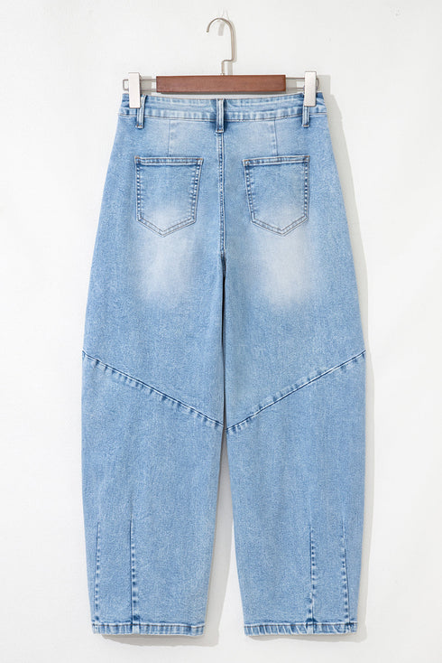 Flower Patched Cropped High Waist Denim Jeans
