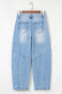 Flower Patched Cropped High Waist Denim Jeans