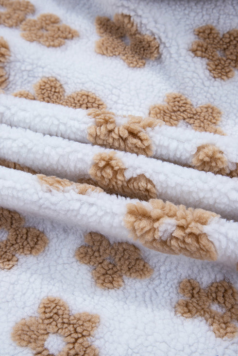 Flower Pattern Button Up Sherpa Fleece Jacket