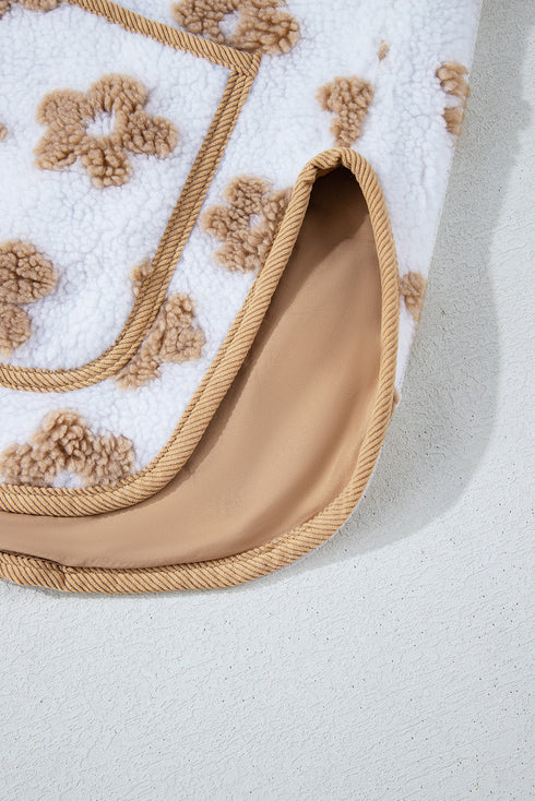 Flower Pattern Button Up Sherpa Fleece Jacket