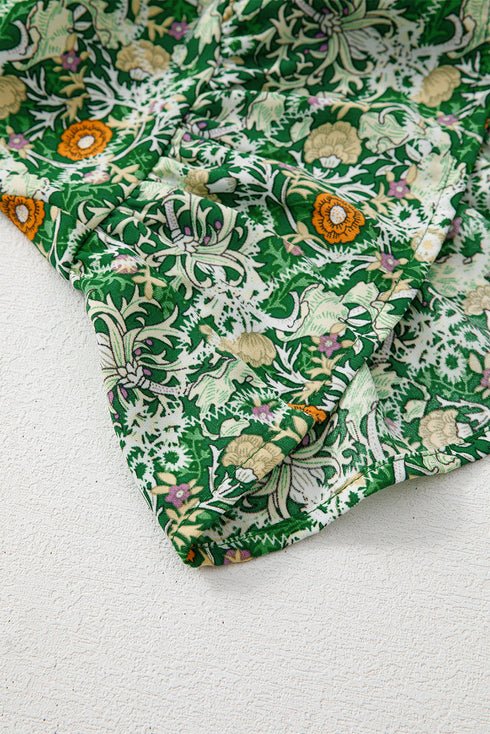 Flower Print Flutter Sleeve V Neck Sashed Ruffled Mini Dress