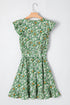 Flower Print Flutter Sleeve V Neck Sashed Ruffled Mini Dress