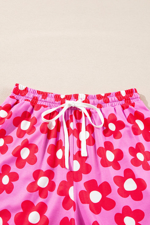 Flower Print Long Sleeve Shirt Shorts Pajamas Set