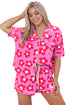 Flower Print Short Sleeve Shirt Pajamas Set
