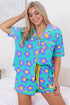 Flower Print Short Sleeve Shirt Pajamas Set
